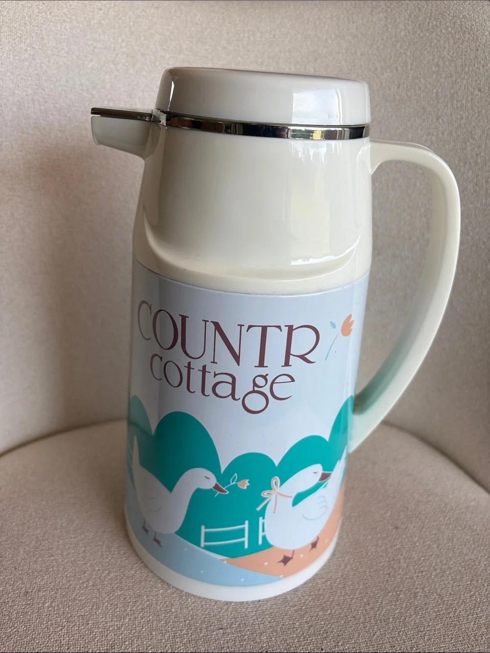 VTG Blue Ribbon Kitchen Country Cottage Goose Thermos Carafe